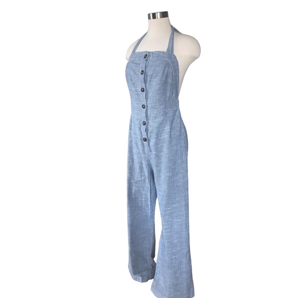 EUC Full Leg Halter Jumpsuit Chambray Stripe Nordstrom Medium